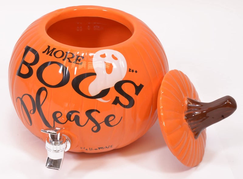 Mark Feldstein & Associates More Boos Please Pumpkin Orange 11 x 11 Glossy Ceramic Halloween Drink Dispenser - Image 3